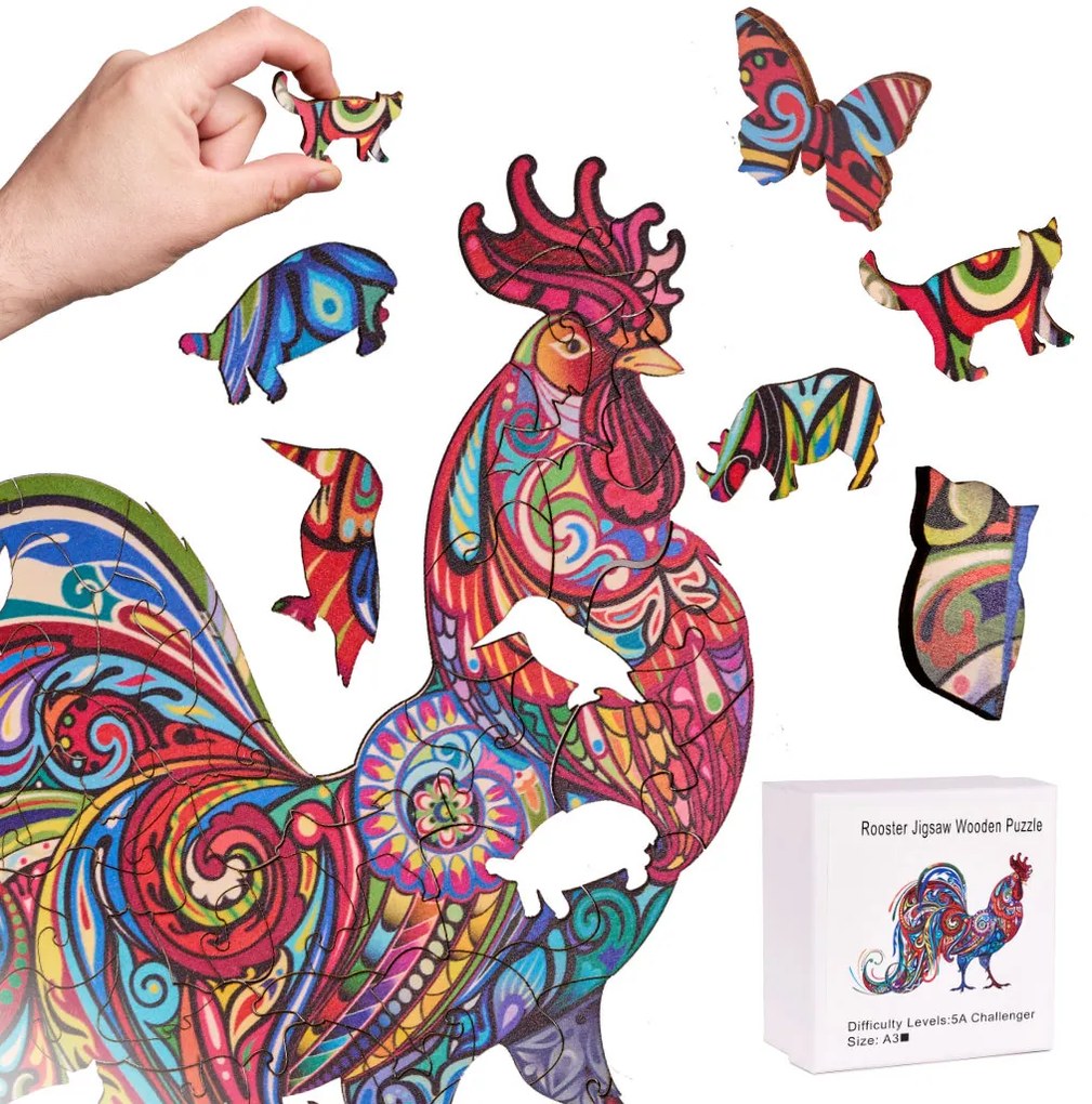 KIK KX5371 Drevené puzzle kohút A3 83 prvkov