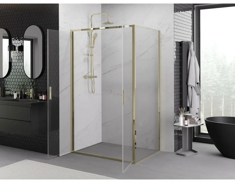 Mexen Exo, výklopný sprchový kút 80 x 90 cm, číre sklo, zlatá, 814-080-090-50-00