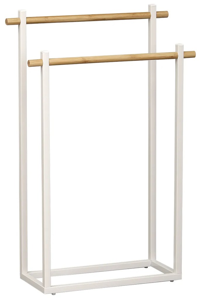 Stojan na uteráky White Bamboo 1, biela/s drevenými prvkami
