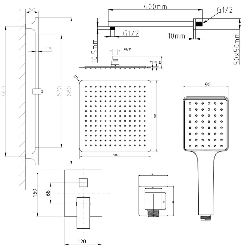 Sapho Sapho, CUBEMIX podomietková sprchová batéria, 2 výstupy, čierna mat, CM042B-02