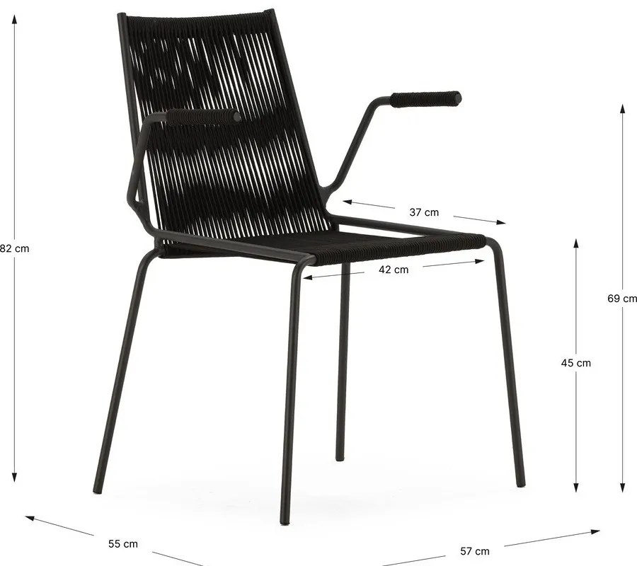 Čierne kovové jedálenské stoličky v súprave s podrúčkami/stohovateľné 2 ks Emily – Marckeric