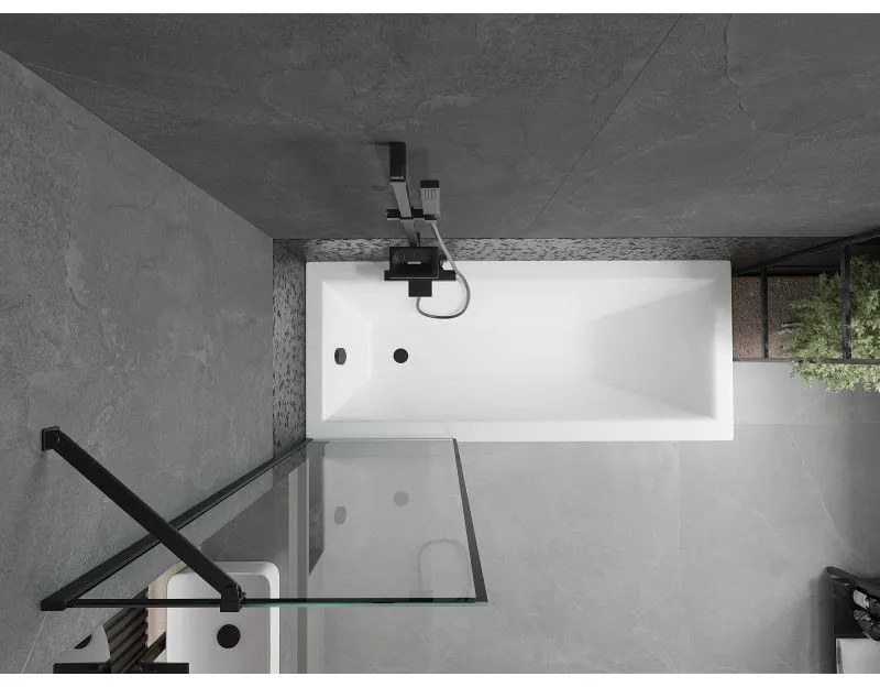 Mexen Next, vaňová zástena 1-krídlová 60 x 150 cm, fixné krídlo, 6 mm číre sklo s čiernym vzorom, čierny profil, 895-060-000-00-70-70