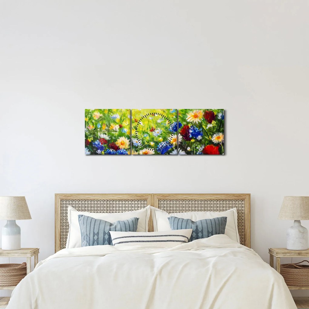Obraz divokých kvetov (s hodinami) (90x30 cm)