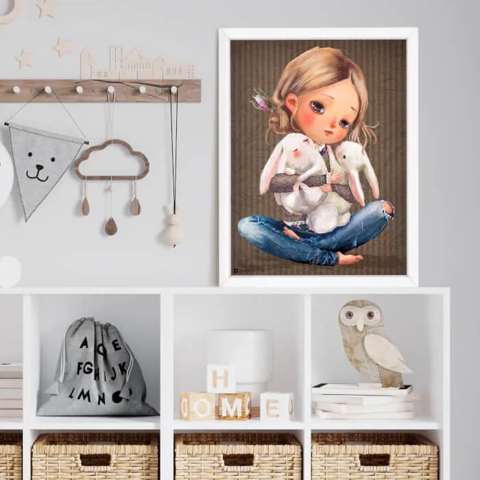 Obraz do detskej izby - Dievčatko so zajačikmi
