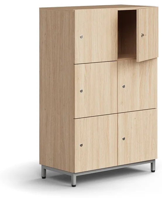 Priehradková skriňa QBUS, 6 uzamykateľných priehradiek, s nožičkami, 1252x800x420 mm, strieborná, du