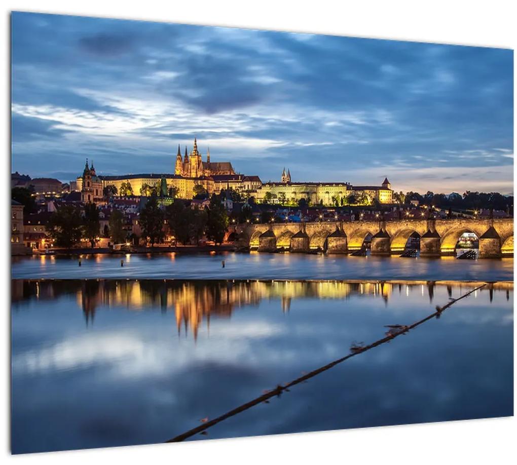 Sklenený obraz Pražského hradu a Karlovho mosta (70x50 cm)