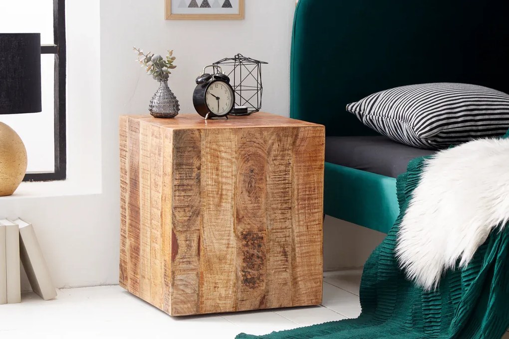 Príručný stolík FACTORY 40 cm s kolieskami mangové drevo