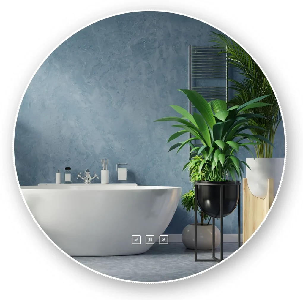 Rea Round, okrúhle LED zrkadlo s ryhovaným rámom 60 cm + bluetooth, HOM-06509