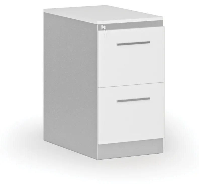 Kovová zásuvková kartotéka PRIMO s drevenými čelami A4, 2 zásuvky, sivá/biela