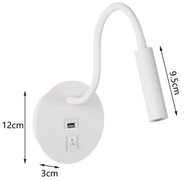 Brilagi - LED Flexibilná nástenná lampa s USB portom MAYA LED/3W/230V biela
