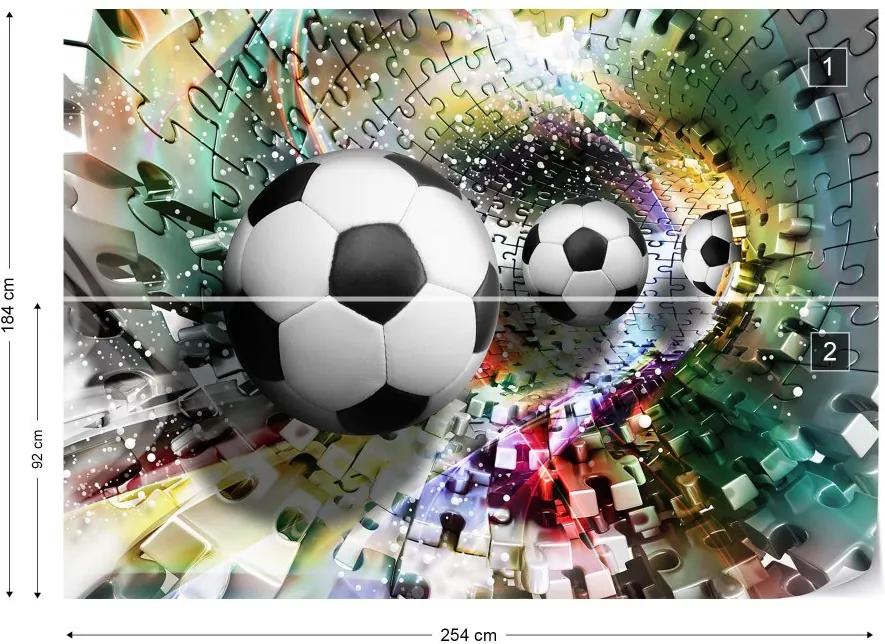 Fototapeta GLIX - 3D Footballs Puzzle Tunnel Multicoloured + lepidlo ZADARMO Vliesová tapeta  - 254x184 cm