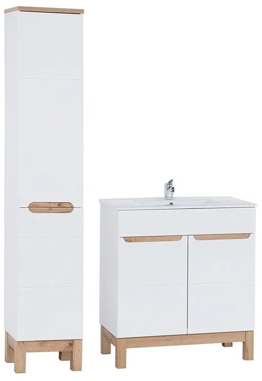 Kúpeľňová zostava Bali 80 cm so zápustným umývadlom a skrinkami biela/dub wotan