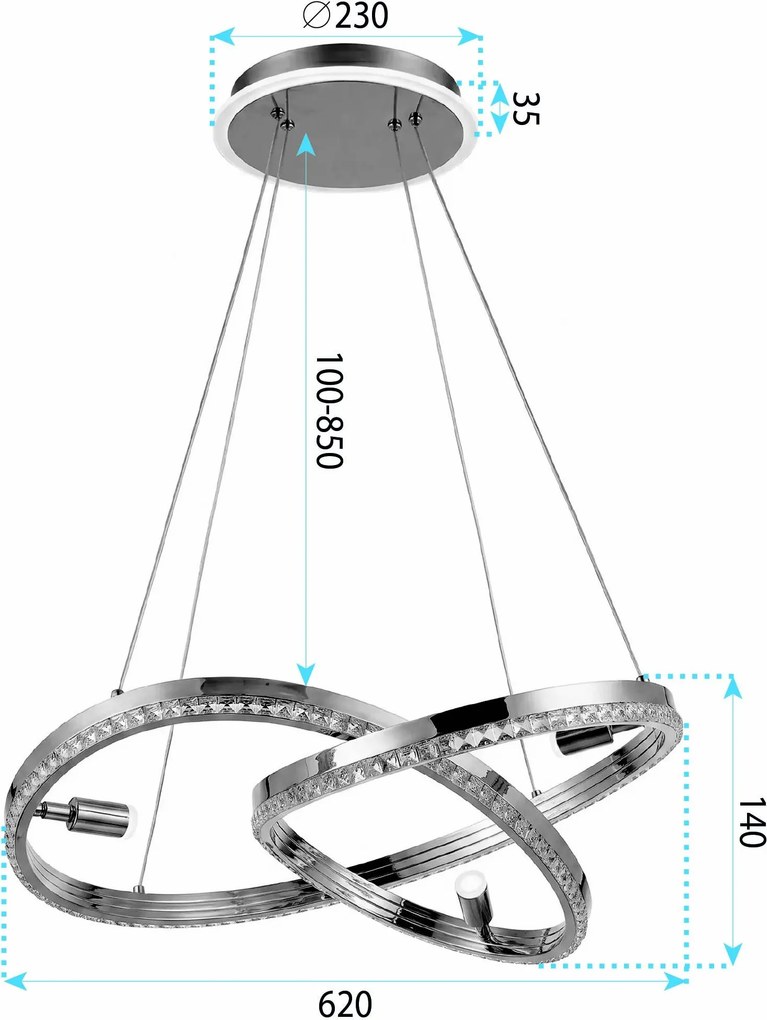 Toolight Toolight, LED závesné svietidlo, 620 mm, 140W, 4000K, 5000lm, G158-CP, zlatá lesklá, OSW-06410