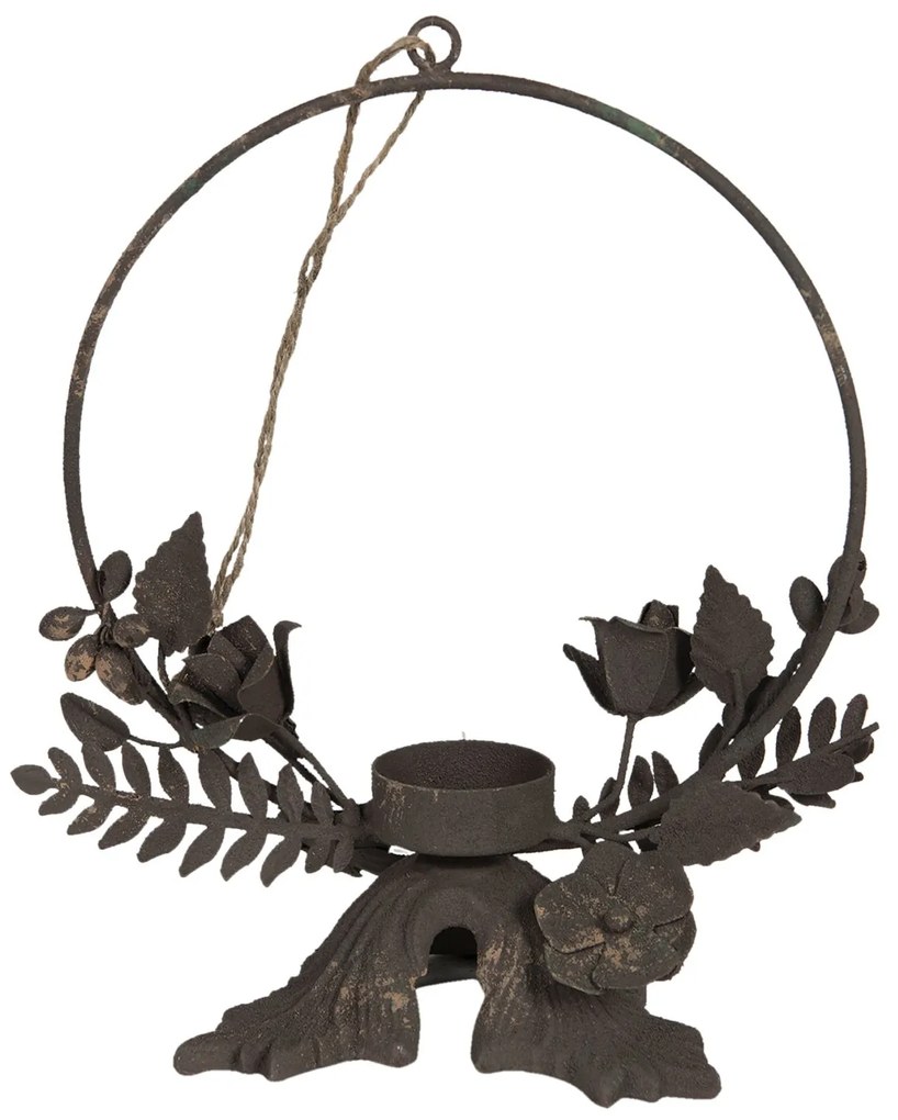 Kovový svietnik na čajovú sviečku s ružami - 20 * 13 * 25 cm