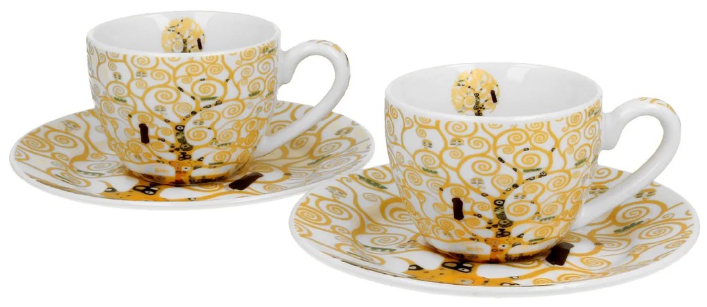Porcelánová šálka s podšálkou Klimt Ecru Tree Of Life 90 ml sada 2ks