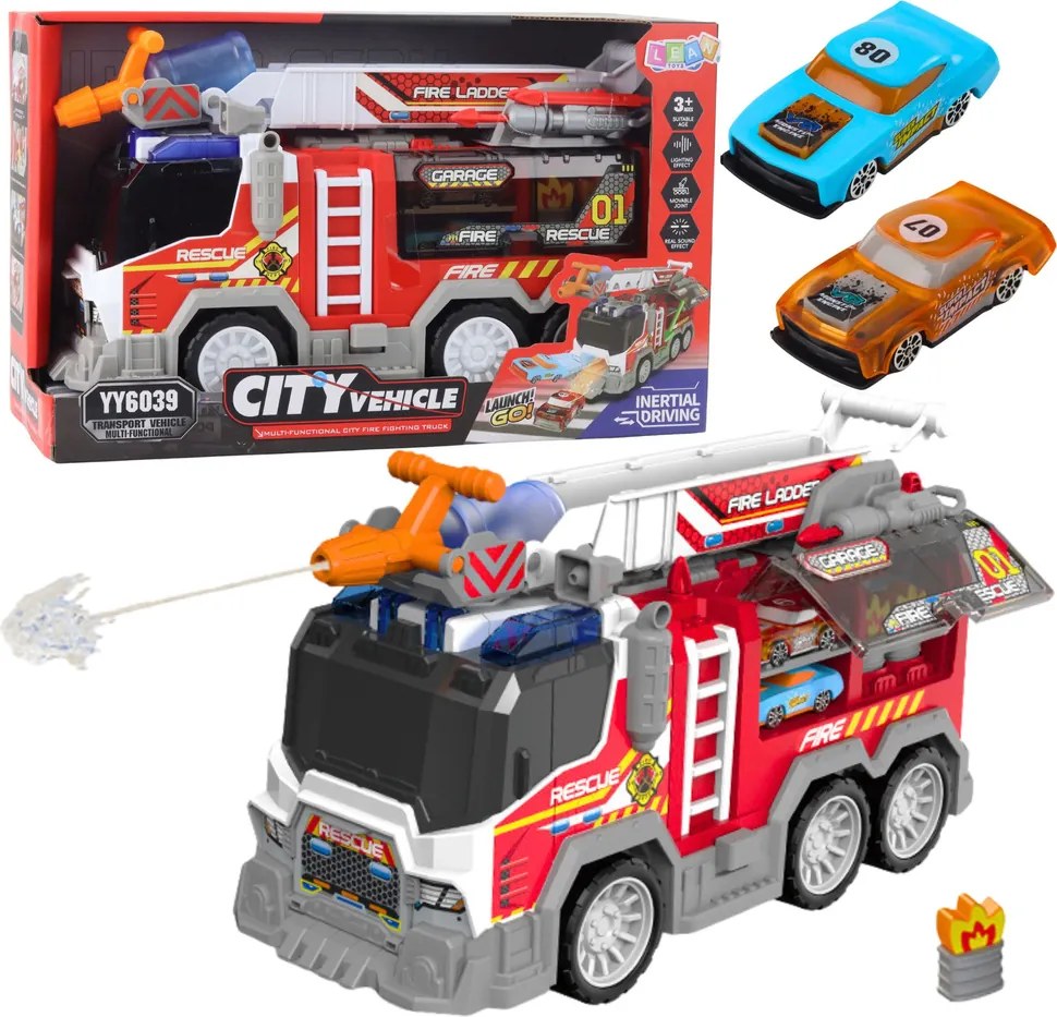 LEAN Toys Hasičské auto s pohyblivými prvkami, svetlami a zvukmi