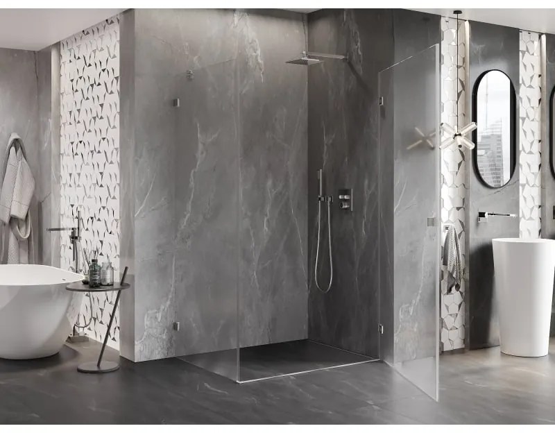 Mexen Lunar-B pravostranný výklopný sprchový kút 100 x 70 cm, číre sklo, brúsená oceľ, 832-100-070-97-00-P
