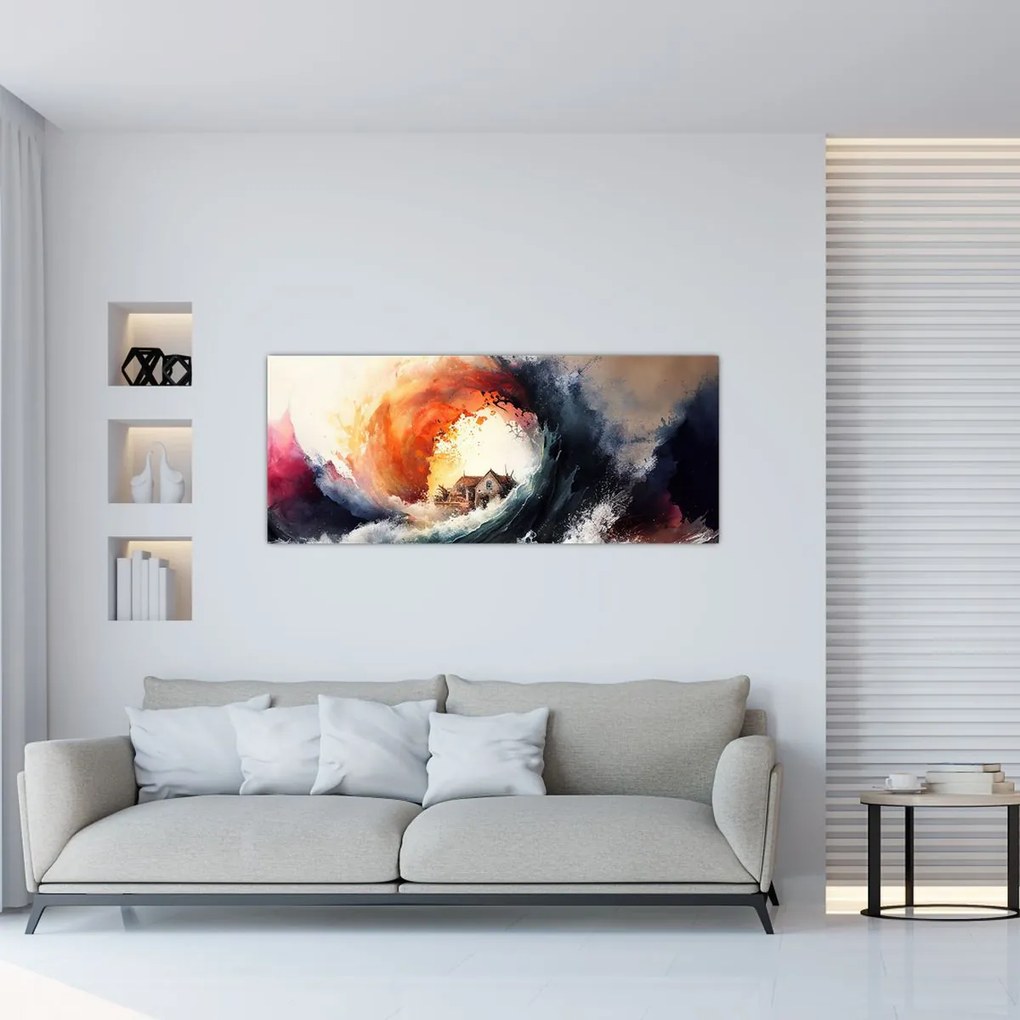 Obraz - Vo víre povodne, akvarel (120x50 cm)