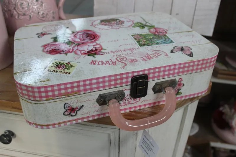 Ružovo krémový drevený dekoračný kufrík 35cm