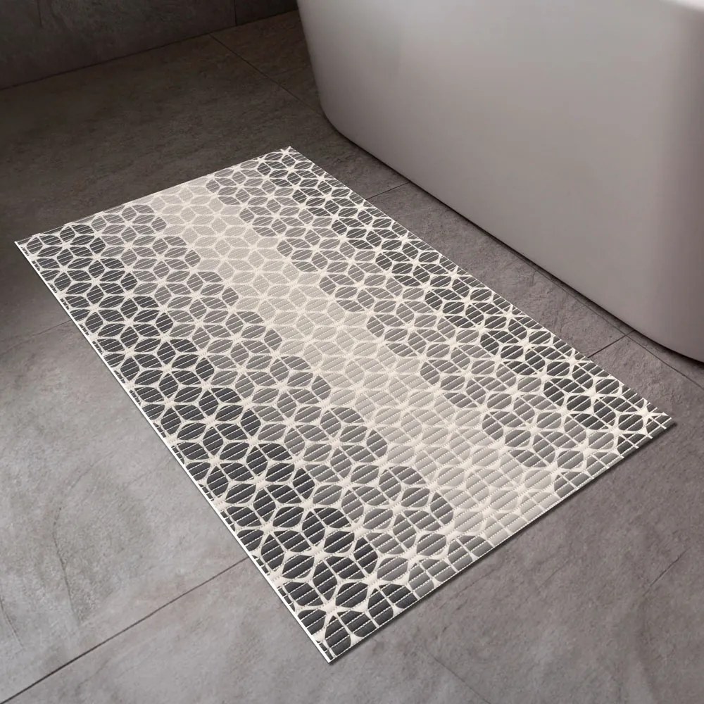 Kúpeľňová penová rohož / predložka PRO-097 Sivé geometrické tvary - metráž šírka 65 cm