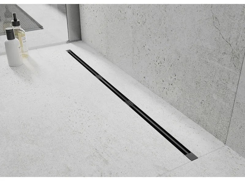 Mexen Flat Super Slim, super tenký odtokový žľab s 360° rotačným sifónom 60 cm, čierna matná, 1751060