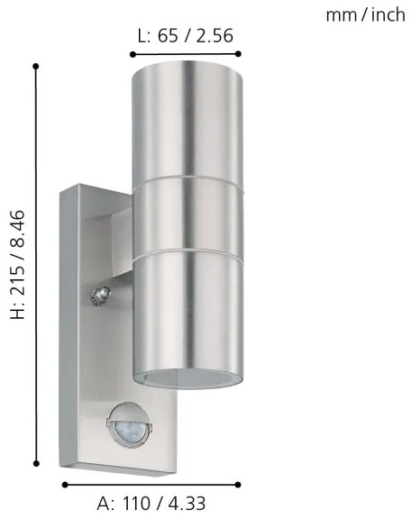 Eglo 32898 - LED vonkajšie nástenné svietidlo so senzorom RIGA 5 2xGU10/3W/230V