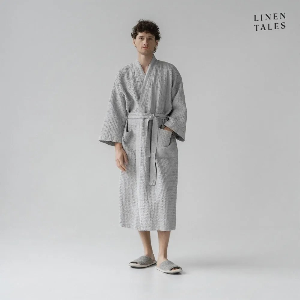 Svetlosivý župan veľkosť L/XL Honeycomb - Linen Tales