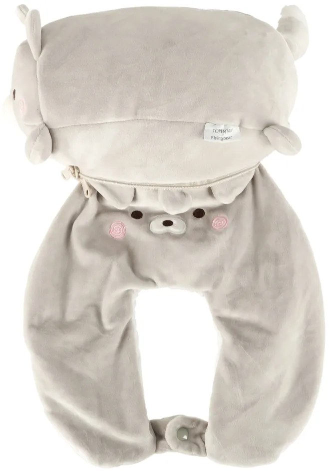KIK Cestovný vankúš 2v1 a maskot mačka, sivý