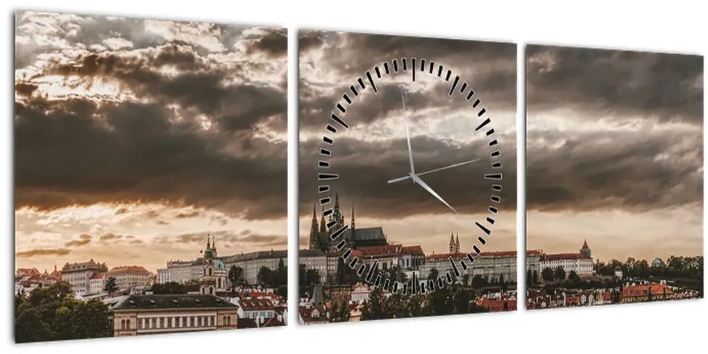 Obraz Pražského hradu za šera (s hodinami) (90x30 cm)