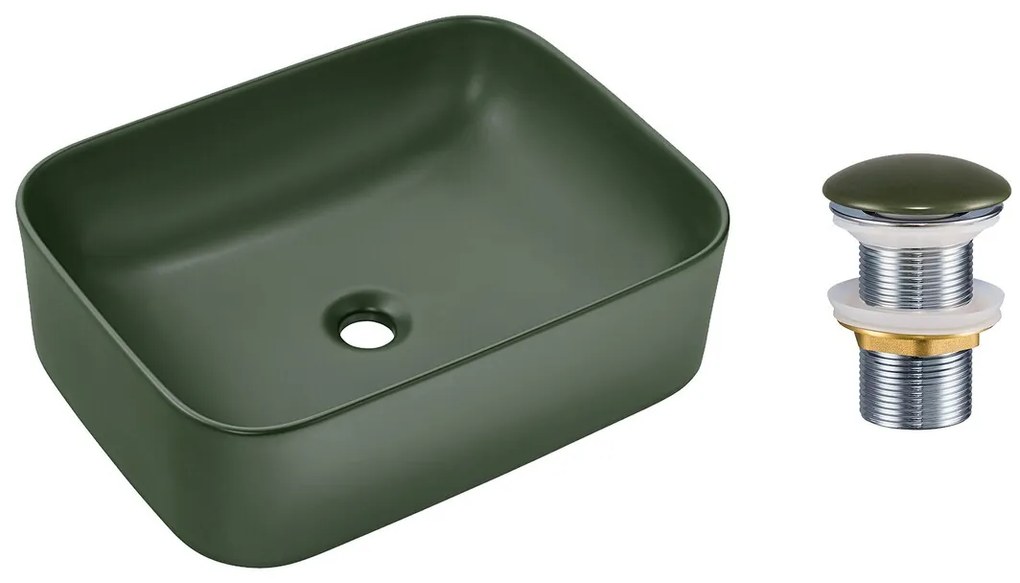 Súprava keramického umývadla na dosku a výpuste Kama 50 cm zelená