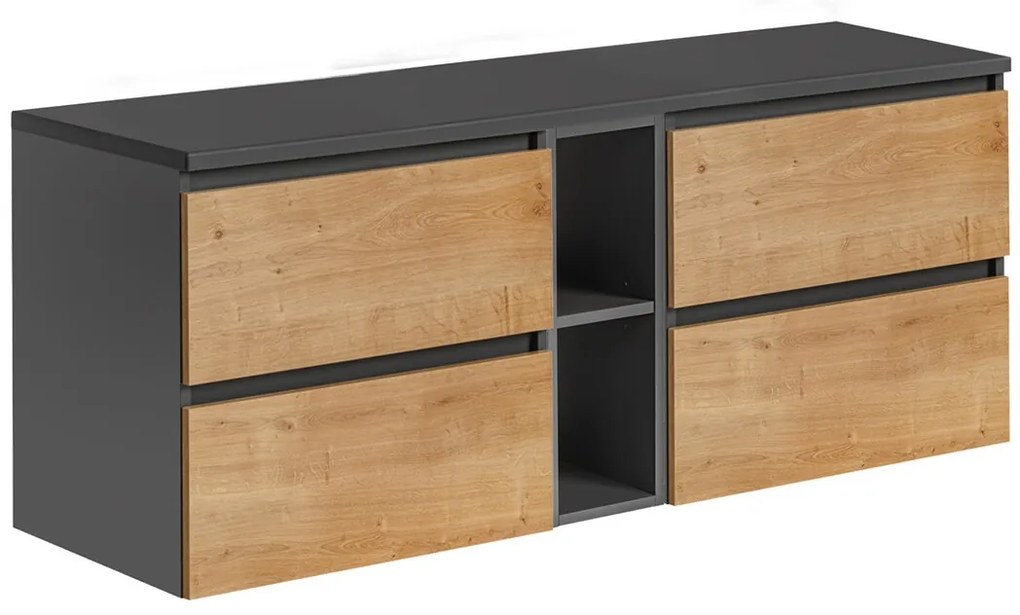 Závěsná skříňka pod umyvadlo Monako s deskou 140 cm šedá/dub hamilton