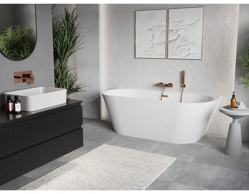 Mexen Oris, voľne stojaca ryhovaná vaňa 170 x 80 cm, biela lesklá, medený matný prepad, 52871708000-65