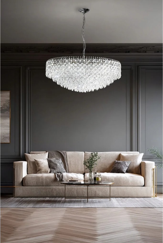 Ozdobný luster do zámku múzea, efektné chrómované osvetlenie Burano