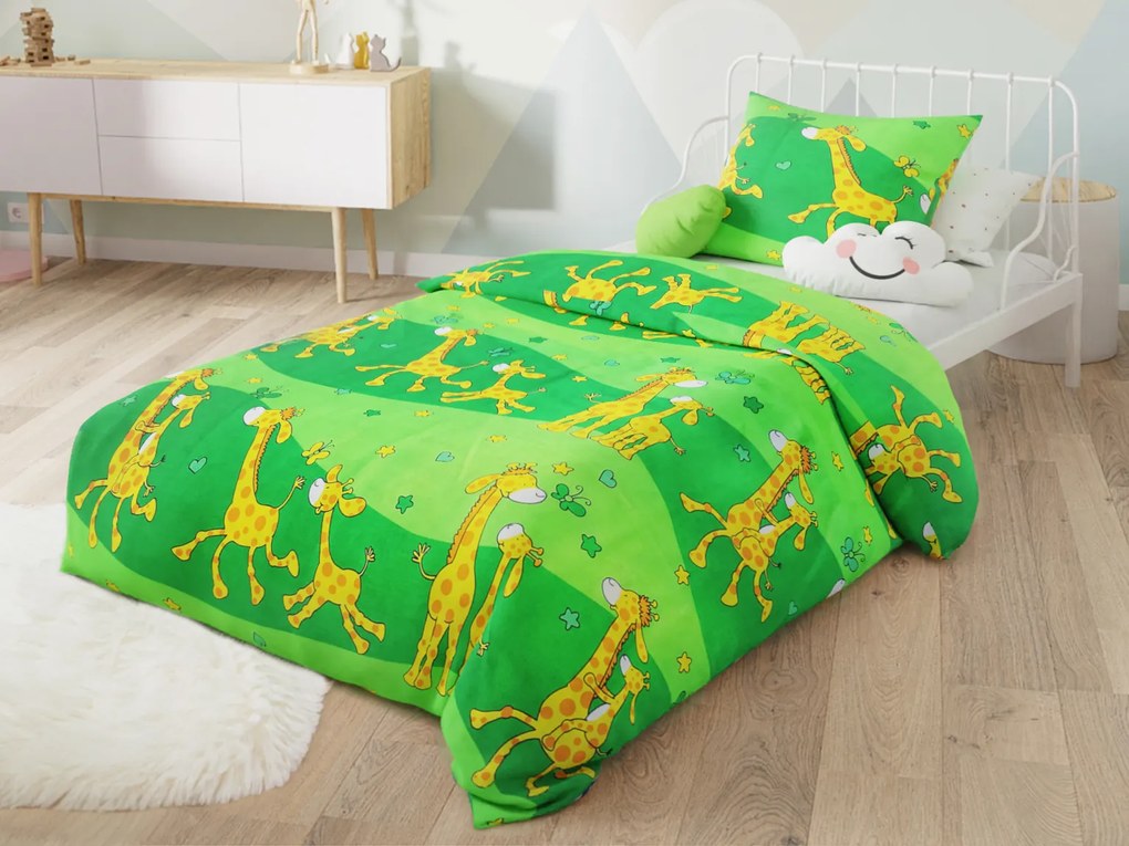 Bavlnené obliečky do postieľky Žirafa zelená