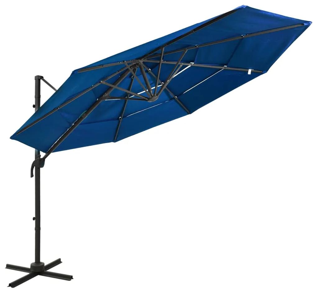 4-stupňový slnečník s hliníkovou tyčou azúrovo-modrý 3x3 m