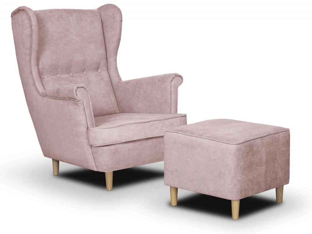 Křeslo Ušák ELI + Podnožka Růžová