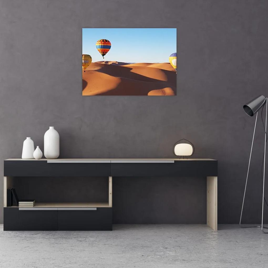 Sklenený obraz - lietajúce balóny v púšti (70x50 cm)