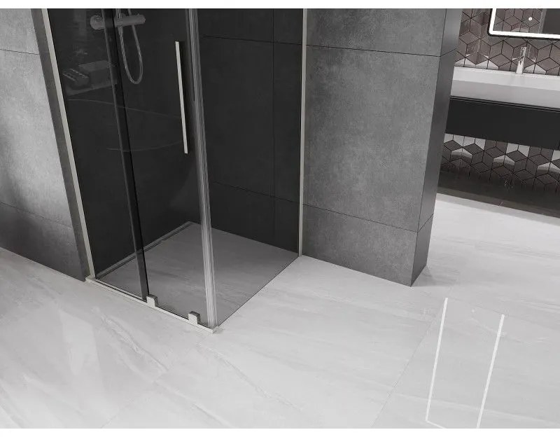 Mexen Velar L, sprchový kút s posuvnými dverami 90 x 90 cm, 8mm šedé sklo, brúsená oceľ, 871-090-090-43-97