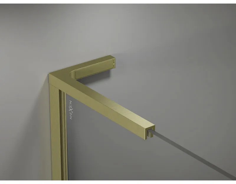 Mexen, Mexen Kioto-X L sprchová stena 90 x 200 cm, priehľadná 10 mm, zlatý kartáč - 800-090-107-55-00-X