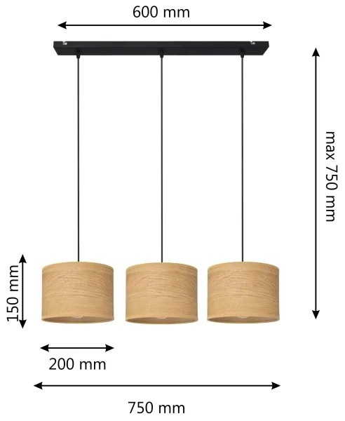 Luster na lanku ALBA 3xE27/15W/230V hnedá/čierna