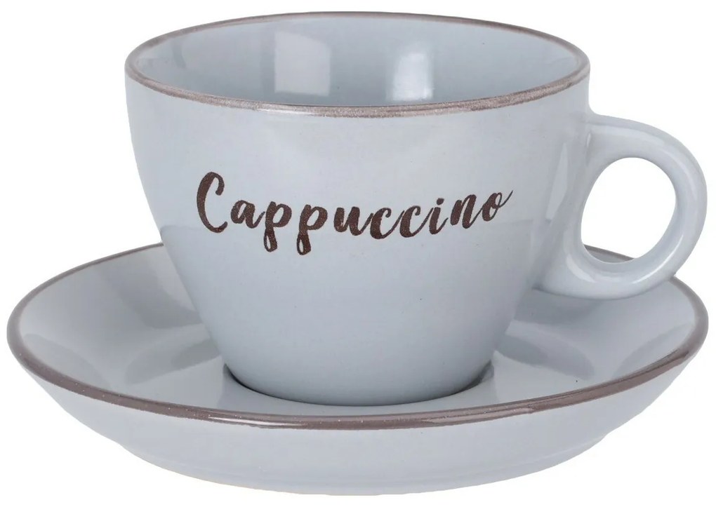 Súprava 4 kameninových šálok s podšálkami Cappuccino 220 ml, mix farieb