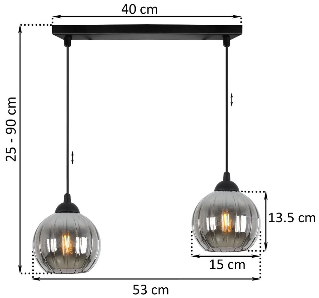 Závesné svietidlo Costa, 2x grafitové sklenené tienidlo, b