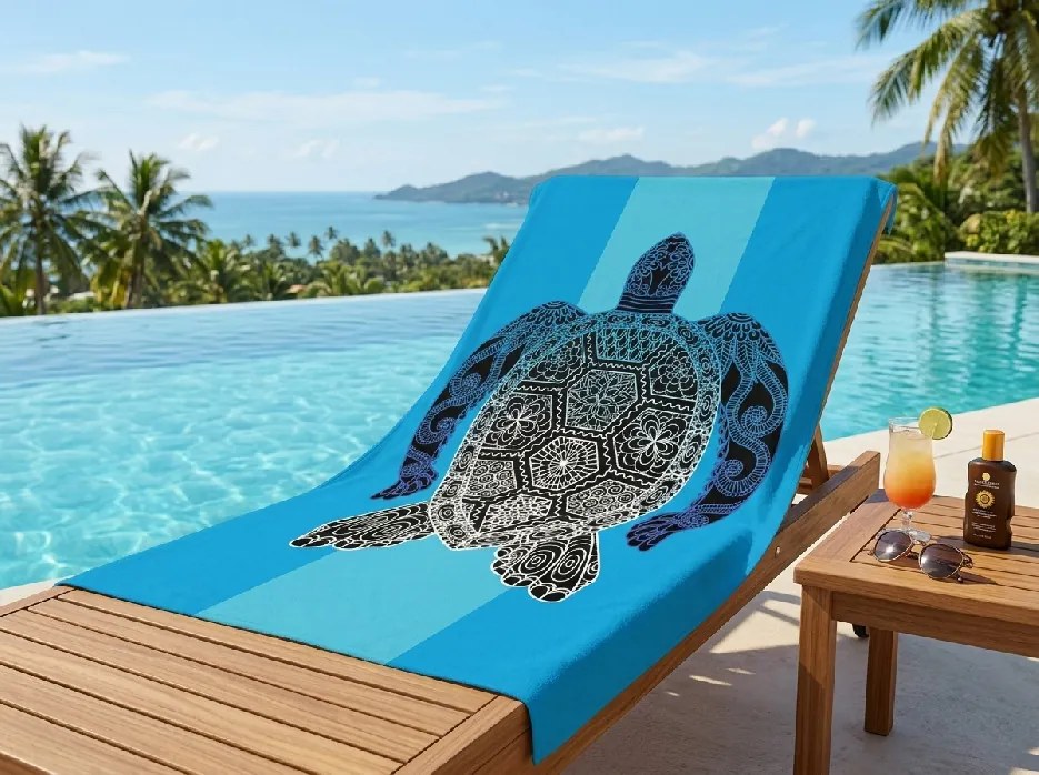 Rýchloschnúca XXL plážová osuška SHELL GEM modrá 150 x 210 cm, 100% mikrovlákno