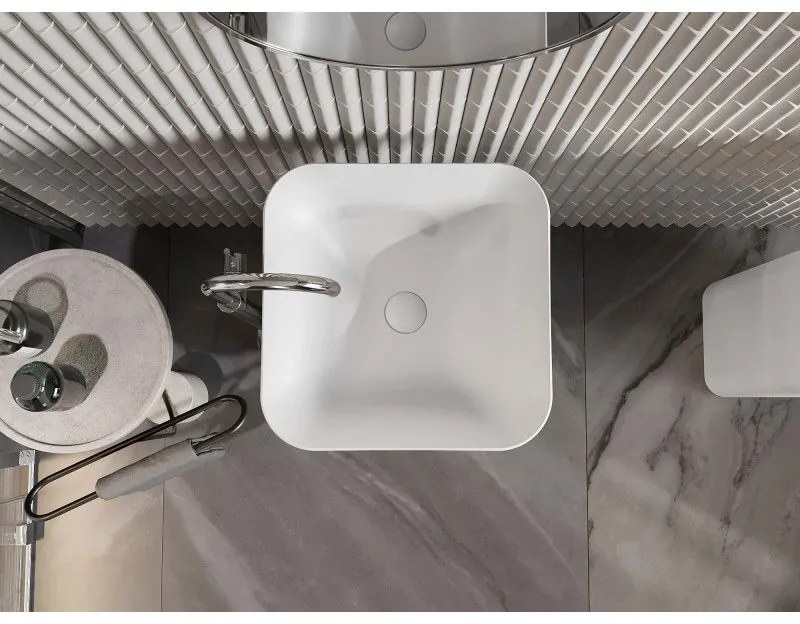 Mexen Ria, voľnestojace umývadlo z konglomerátu 45x45x83 cm, biela matná, 26584500