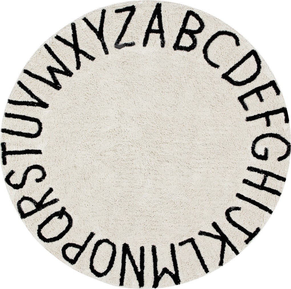 Lorena Canals koberce Ručně tkaný kusový koberec Round ABC Natural-Black - 150x150 (průměr) kruh cm