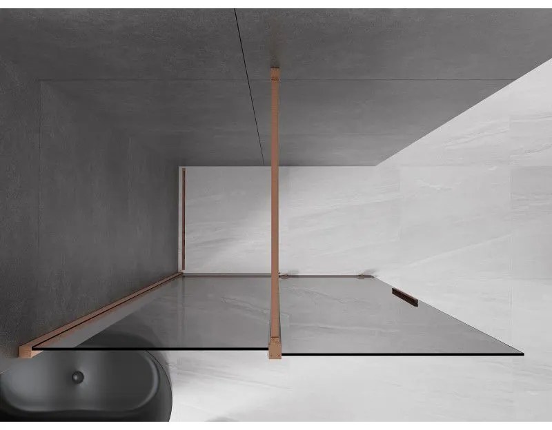 Mexen Velar, sprchová zástena s posuvnými dverami Walk-in 160 x 200 cm, 8mm šedé sklo, medená matná, 871-160-000-43-65