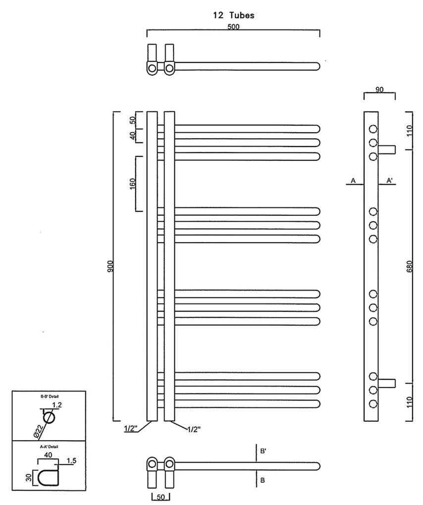 Sapho Sapho, DORLION vykurovacie teleso 500x900 mm, chróm/biela, 1130-50