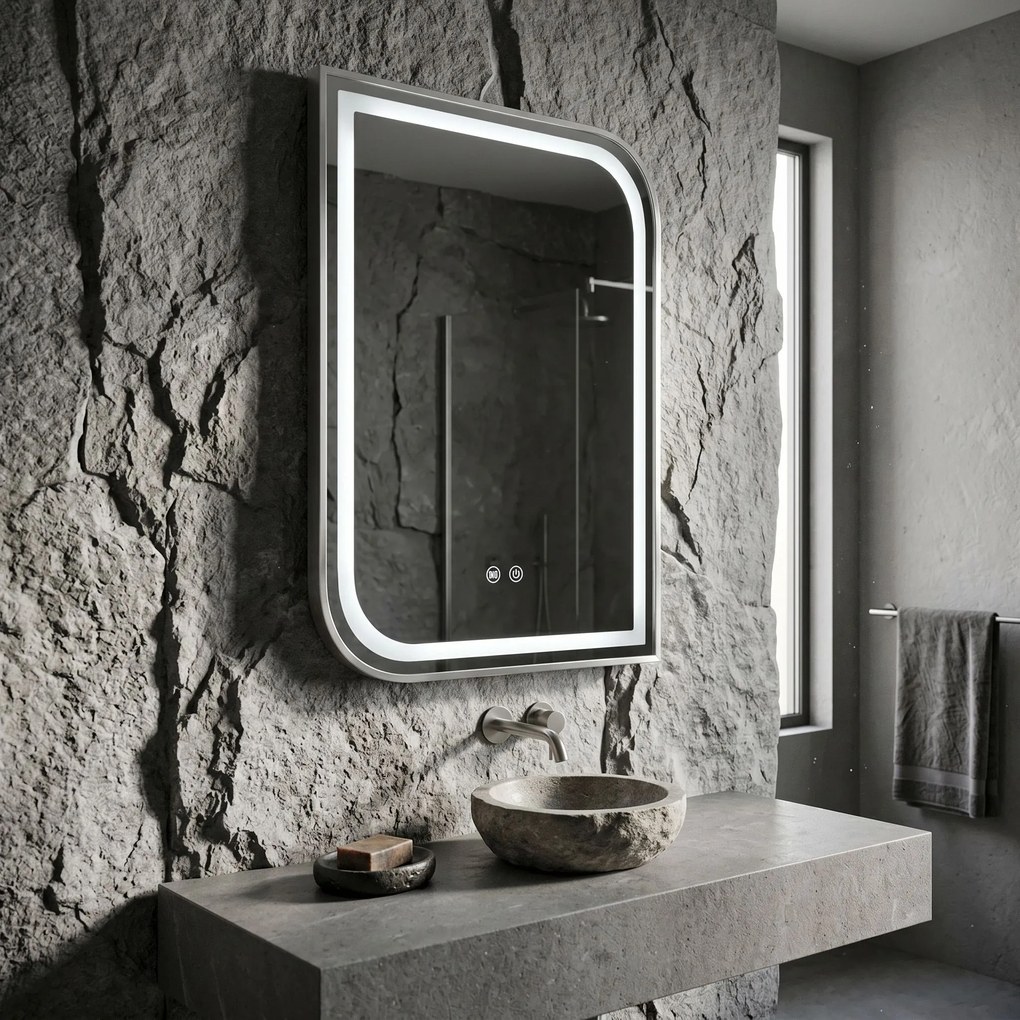 Rea ZONE, LED zrkadlo 60x80cm v ráme z brúsenej ocele, HOM-00301