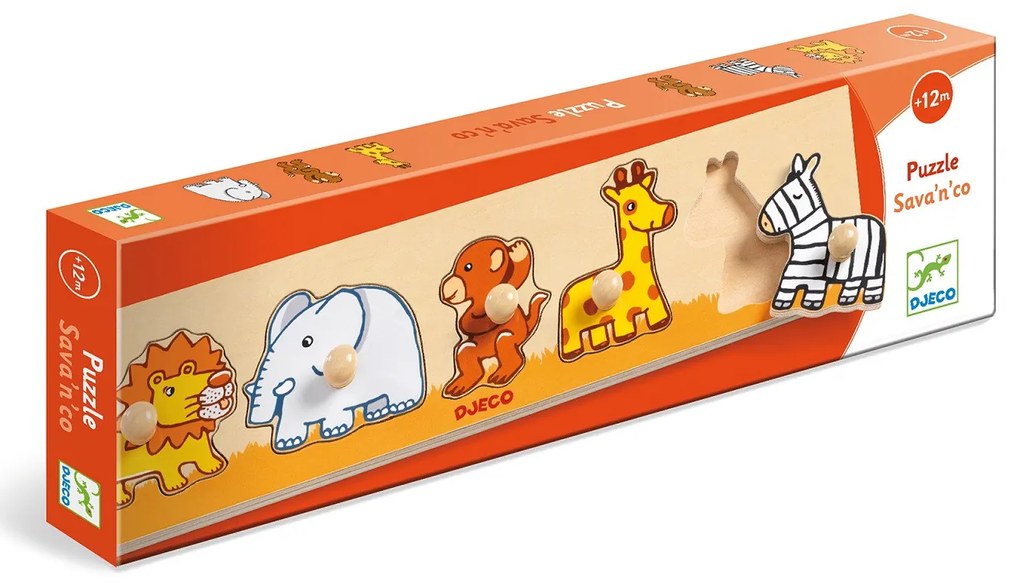 Drevené vkladacie puzzle - Zvieratá zo savany