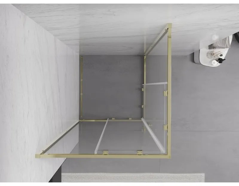 Mexen Exo, posuvný štvorcový sprchový kút 90 x 90 cm, číre sklo, zlatá, 8111-090-090-50-00